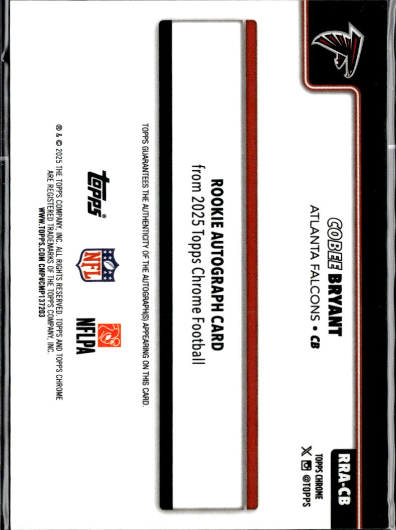 Cobee Bryant 2025 Topps Chrome BLACK Auto Autograph RC 4/10 Atlanta Falcons