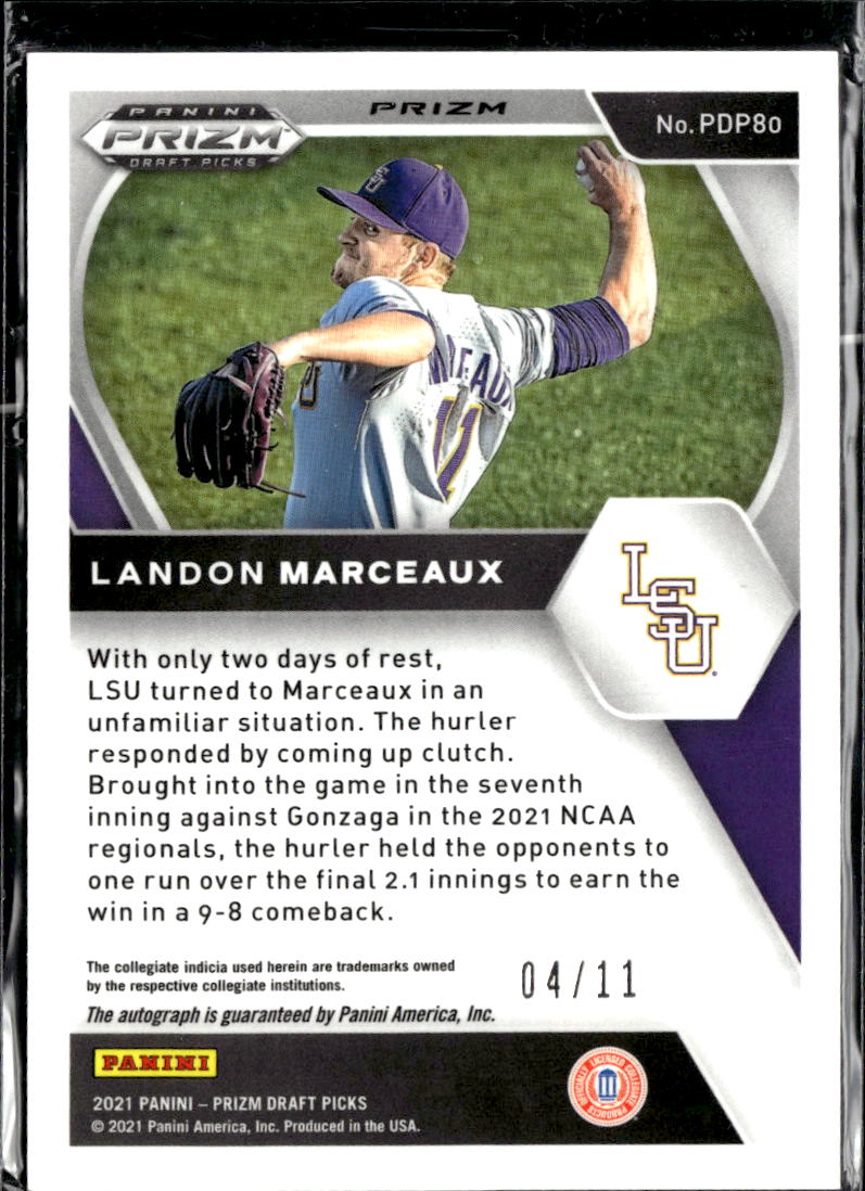 Landon Marceaux 2021 Prizm Draft Auto Autograph RC SSP 4/11 LSU Tigers