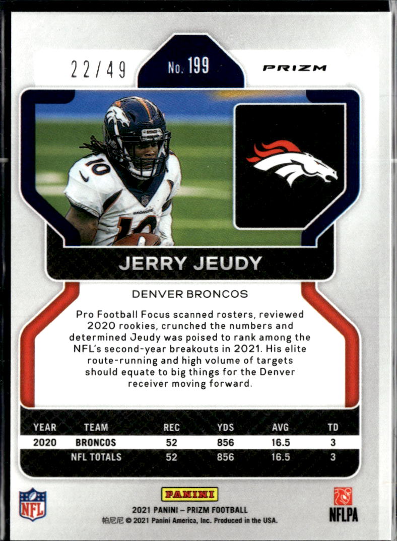 Jerry Jeudy 2021 Prizm Purple Power Prizm 22/49 Denver Broncos