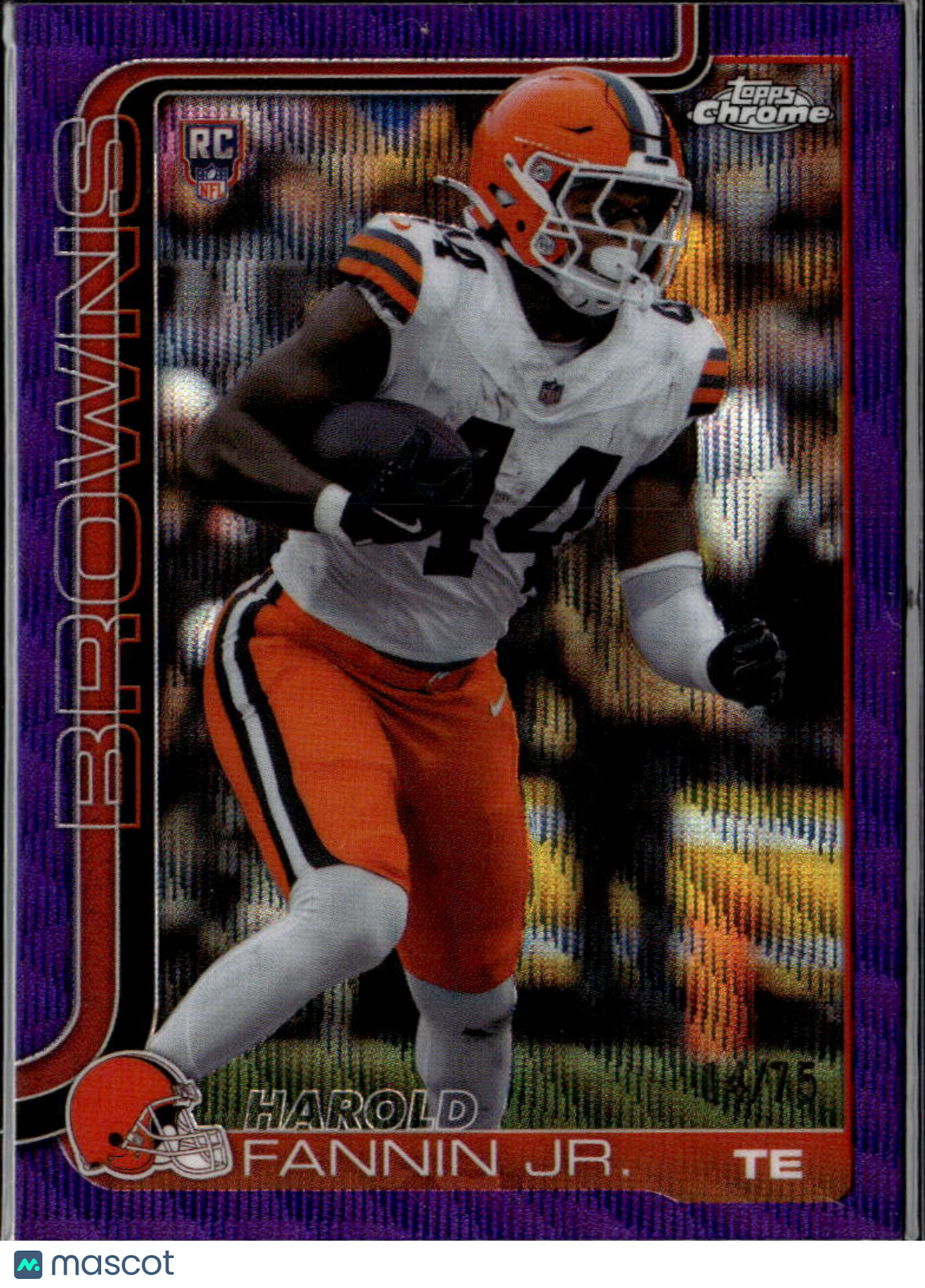 Harold Fannin Jr. 2025 Topps Chrome RC Purple Wave 14/75 Cleveland Browns