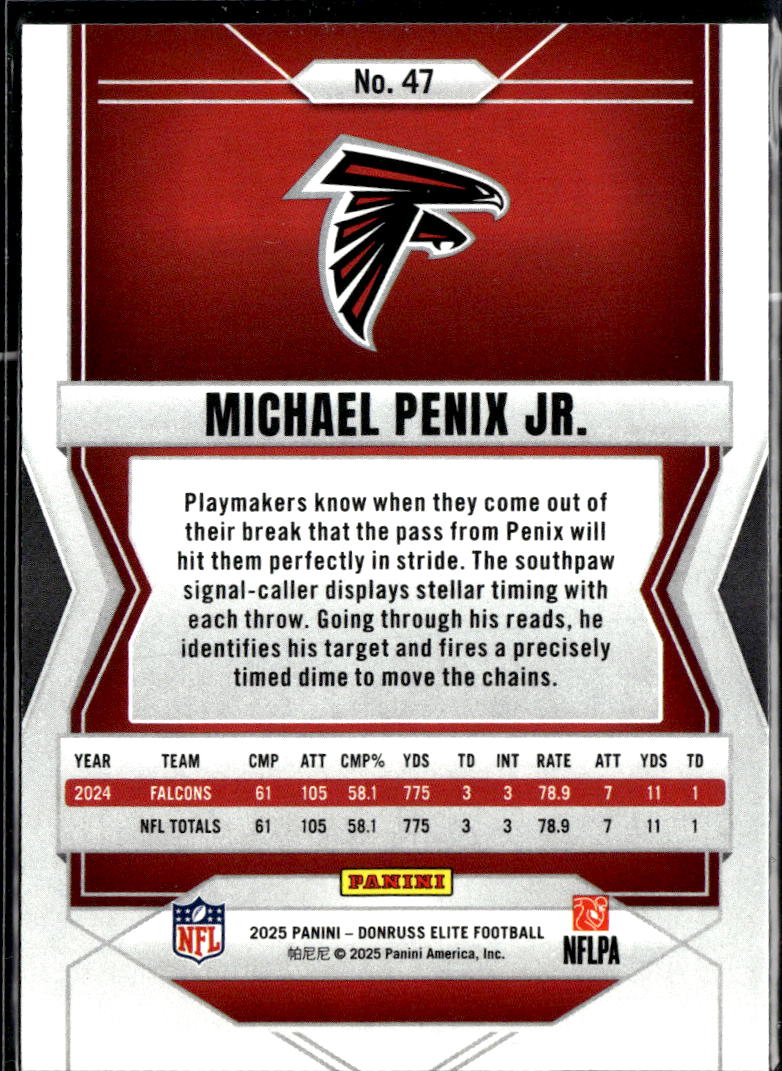Michael Penix Jr. 2025 Elite Orange Status 280/849 Atlanta Falcons
