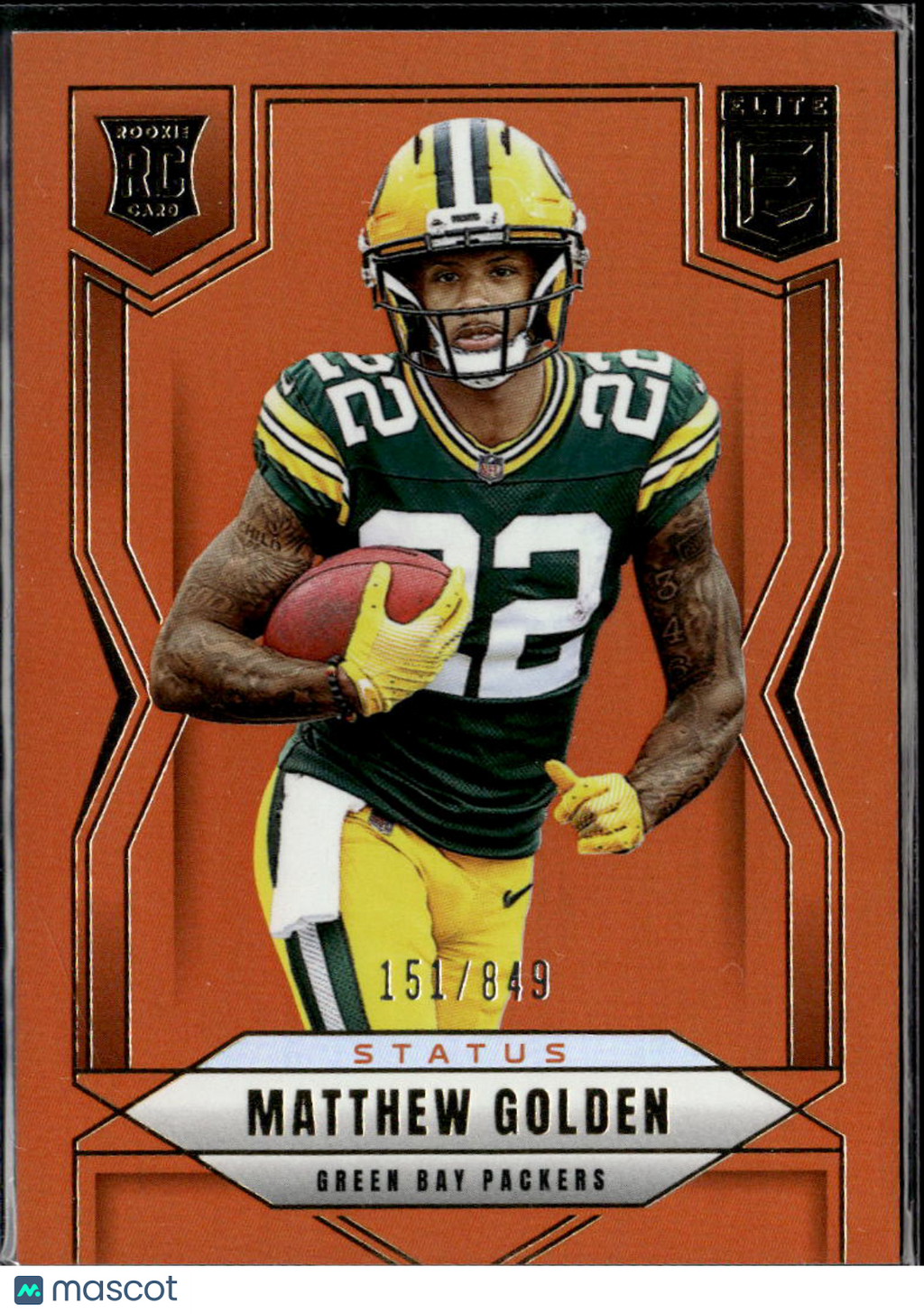 Matthew Golden 2025 Elite Orange Status Rookie 151/849 Green Bay Packers
