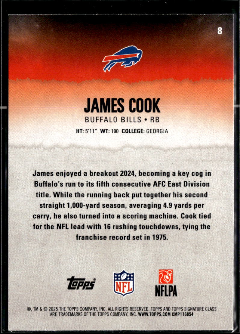 James Cook 2025 Topps Signature Class Green 18/175 Buffalo Bills