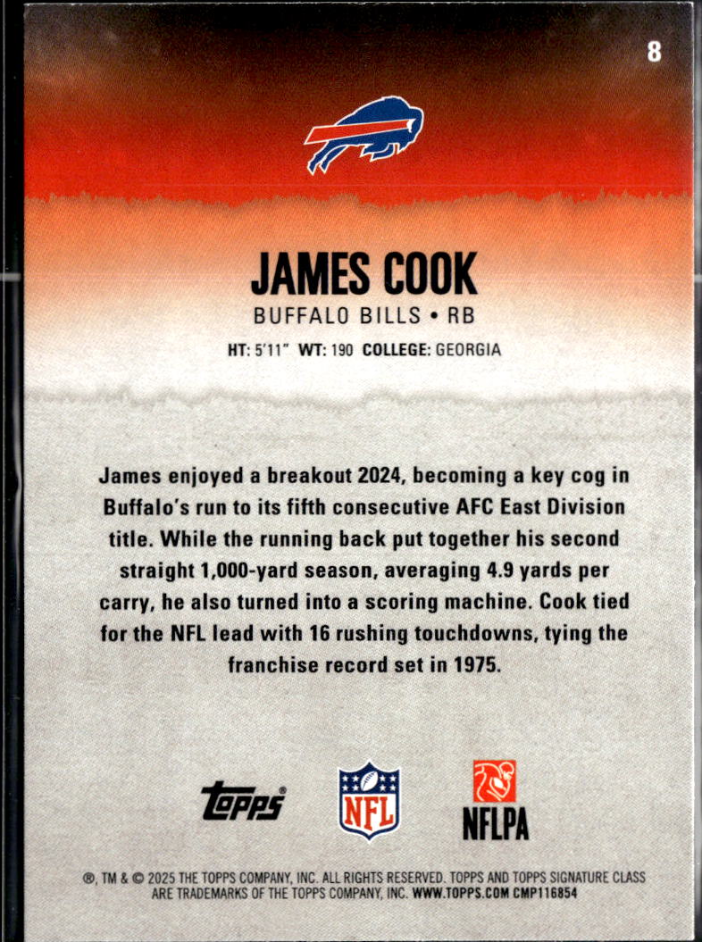 James Cook 2025 Topps Signature Class Purple 74/100 Buffalo Bills
