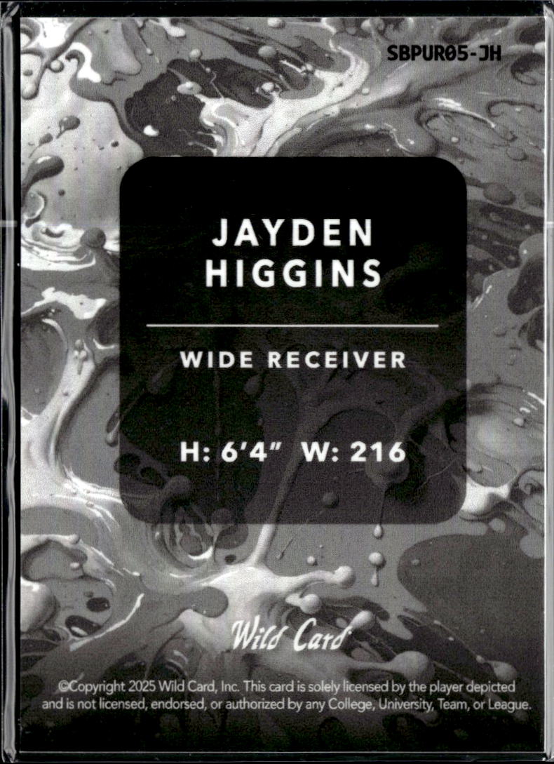 Jayden Higgins 2025 Wild Card Splat Purple Rookie RC Texans 5/6