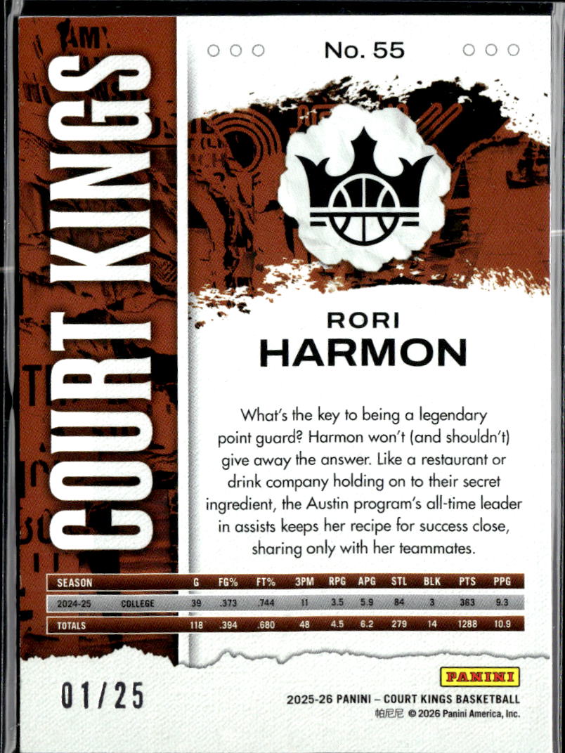 Rori Harmon 2026 Court Kings Blue Rookie RC 1/25 Texas Longhorns