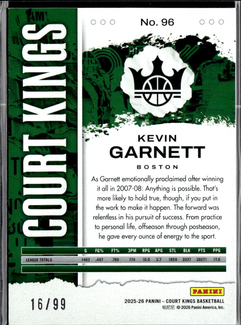 Kevin Garnett 2026 Panini Court Kings Pink 16/99 Boston Celtics