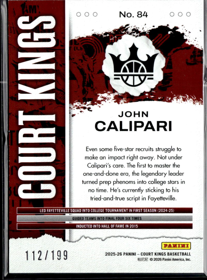 John Calipari 2025 Panini Court Kings Red White Blue 112/199 Kentucky