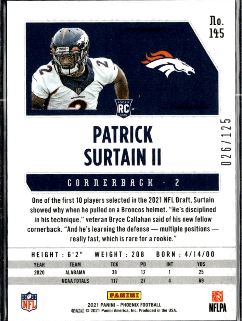 Patrick Surtain II 2021 Phoenix RC Purple Rookie 26/125 Denver Broncos