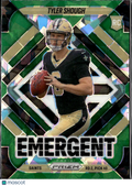 Tyler Shough 2025 Prizm Emergent Green Ice RC Rookie New Orleans Saints
