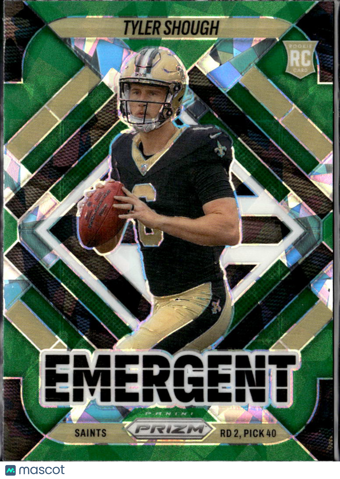 Tyler Shough 2025 Prizm Emergent Green Ice RC Rookie New Orleans Saints