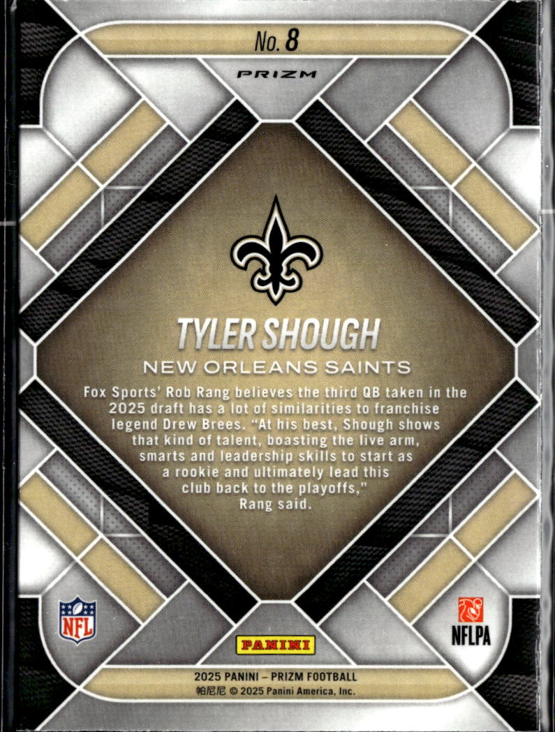 Tyler Shough 2025 Prizm Emergent Green Ice RC Rookie New Orleans Saints