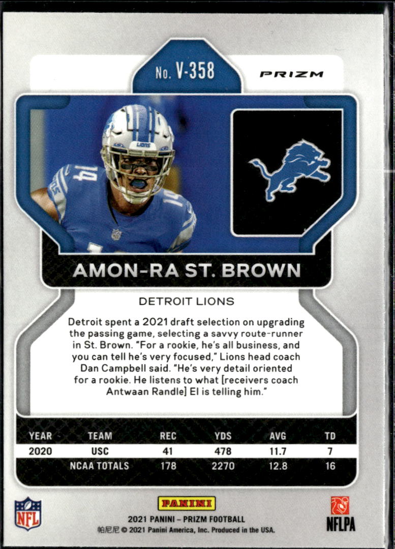 Amon-Ra St. Brown 2021 Prizm Silver Prizm Rookie RC Detroit Lions