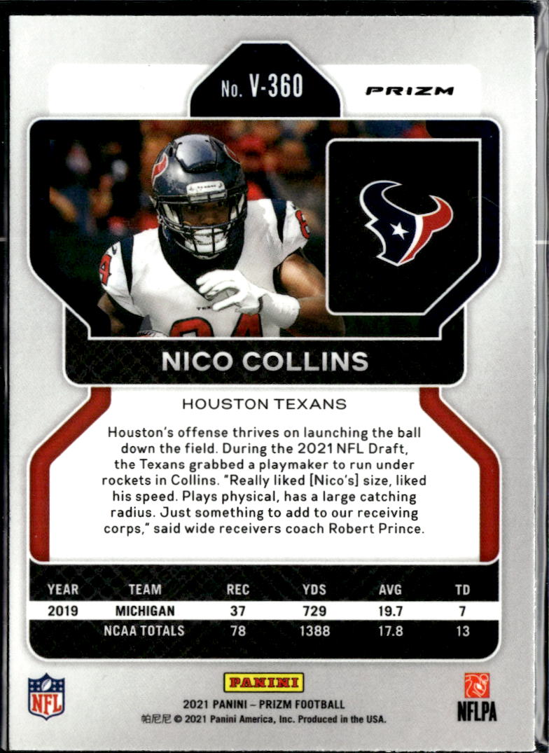 Nico Collins 2021 Panini Prizm Silver Prizm Rookie RC Houston Texans