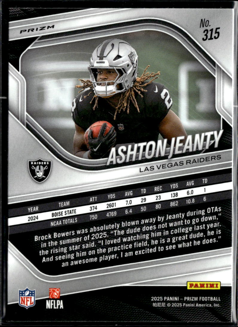 Ashton Jeanty 2025 Prizm Lazer Prizm Rookie RC Las Vegas Raiders