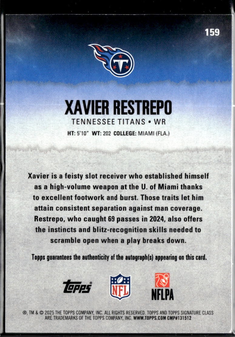 Xavier Restrepo 2025 Topps Signature Class RC Auto Autograph 170/225 Titans