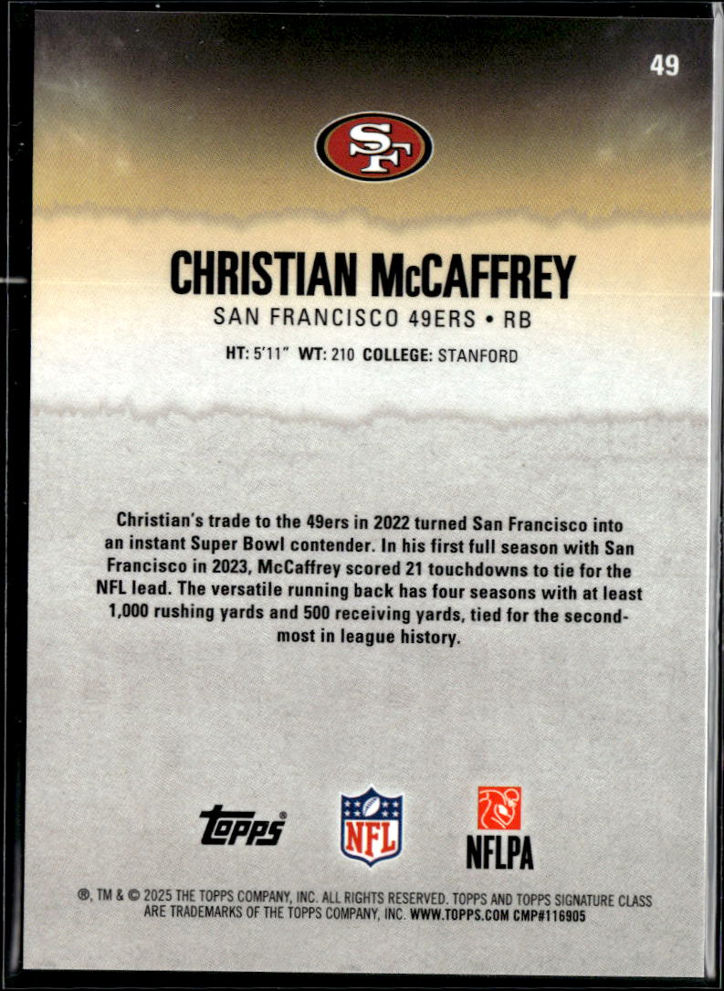 Christian McCaffrey 2025 Topps Signature Class Orange 16/50 San Francisco 49ers