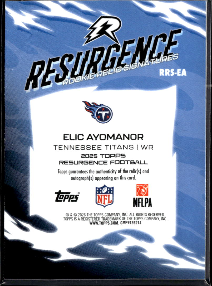 Elic Ayomanor 2026 Topps Resurgence Auto Autograph Patch RC Tennessee Titans