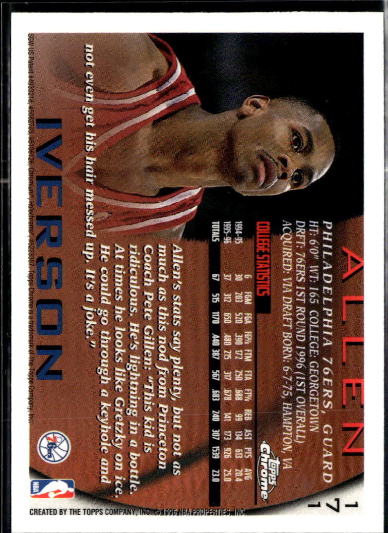 Allen Iverson 1996-97 Topps Chrome Rookie RC #171 Philadelphia 76ers