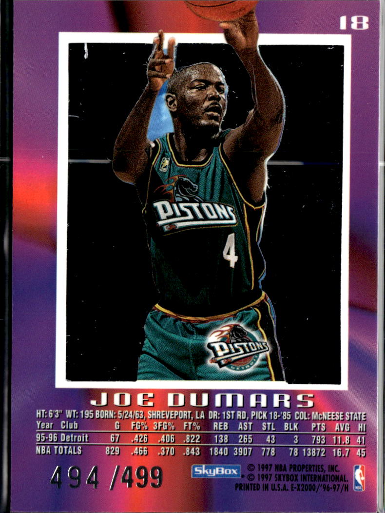 Joe Dumars 1996-97 SkyBox E-X2000 Credentials 494/499 Detroit Pistons