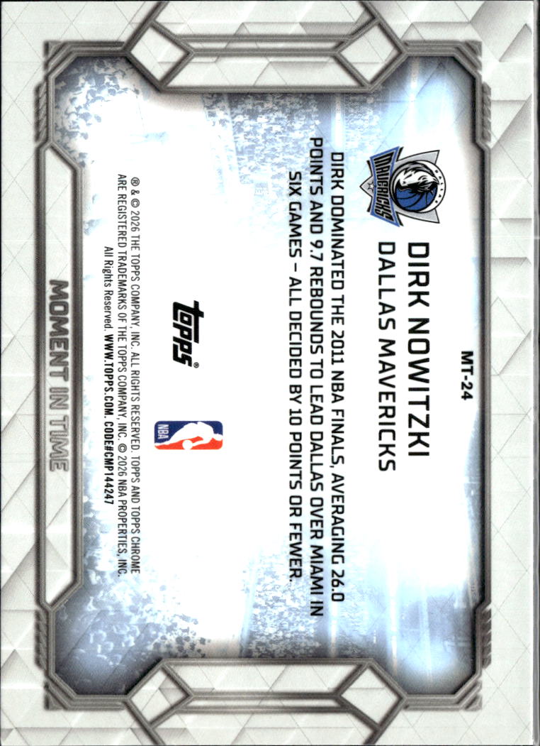 Dirk Nowitzki 2026 Topps Chrome Moment in Time Blue Refractor 52/150 Mavericks