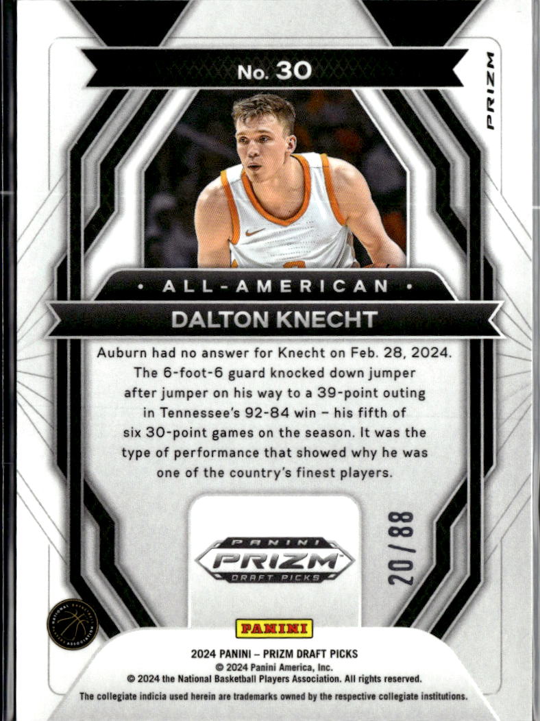Dalton Knecht 2024 Prizm Draft Picks RC Red 20/88 Tennessee Volunteers