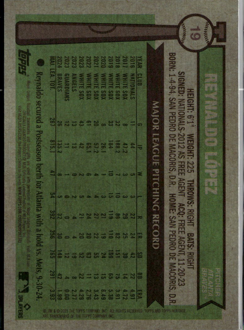Reynaldo Lopez 2025 Topps Heritage Orange Refractor 10/25 Atlanta Braves