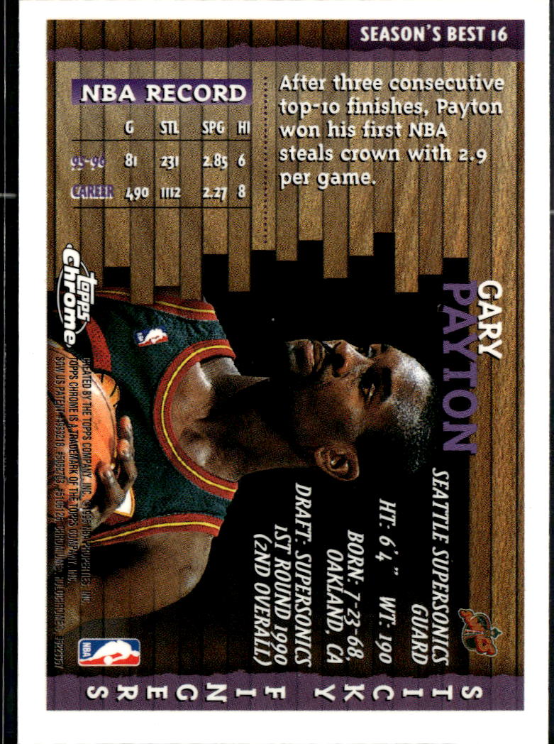 Gary Payton 1996-97 Topps Chrome Season's Best #SB16 Seattle SuperSonics