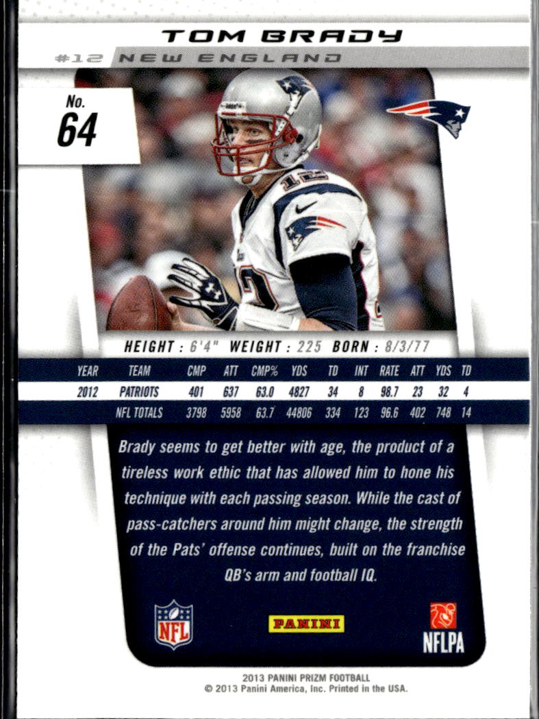 Tom Brady 2013 Panini Prizm Card #64 New England Patriots