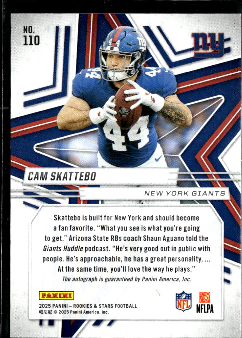 Cam Skattebo 2025 Rookies & Stars Auto Autograph RC 256/349 New York Giants