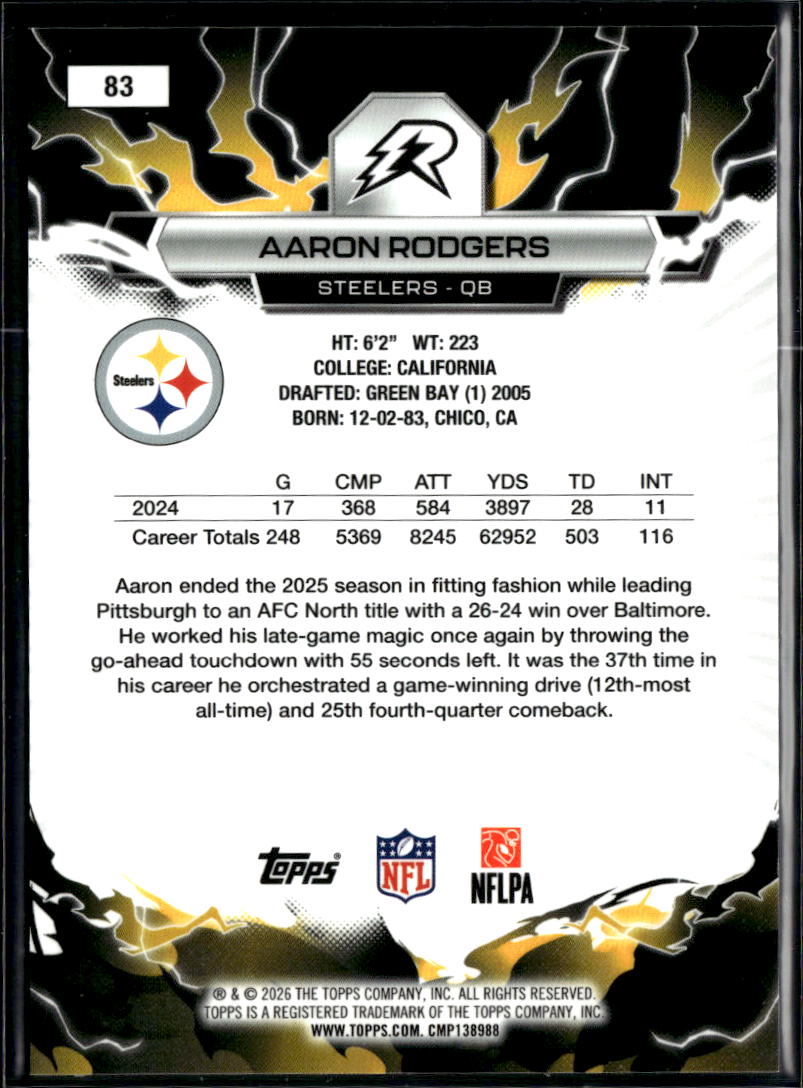 Aaron Rodgers 2026 Topps Resurgence Aqua 98/250 Pittsburgh Steelers