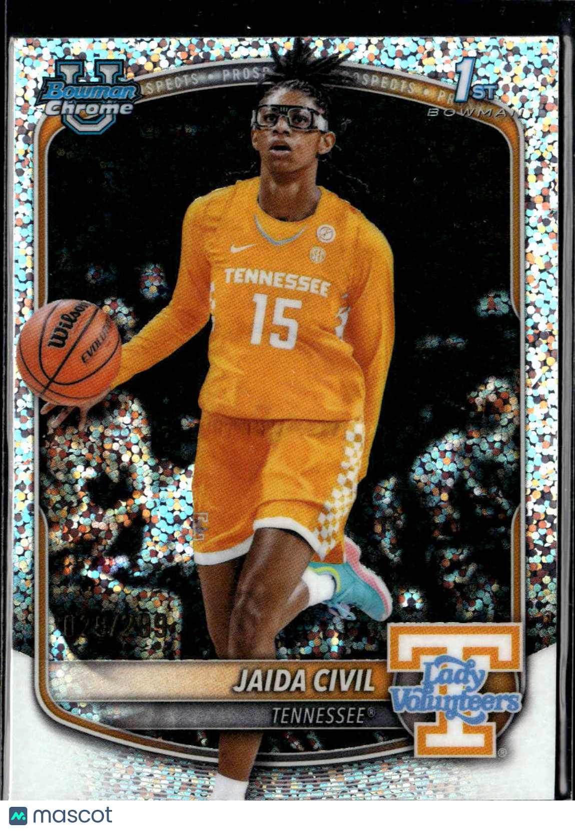 Jaida Civil 2025 Bowman Chrome 1st Speckle Refractor /299 Tennessee Volunteers