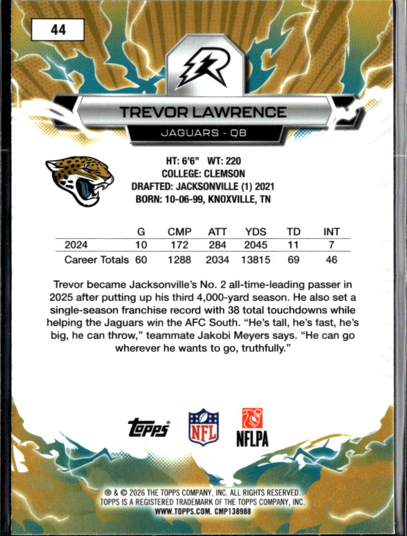 Trevor Lawrence 2026 Topps Resurgence Yellow 312/375 Jacksonville Jaguars