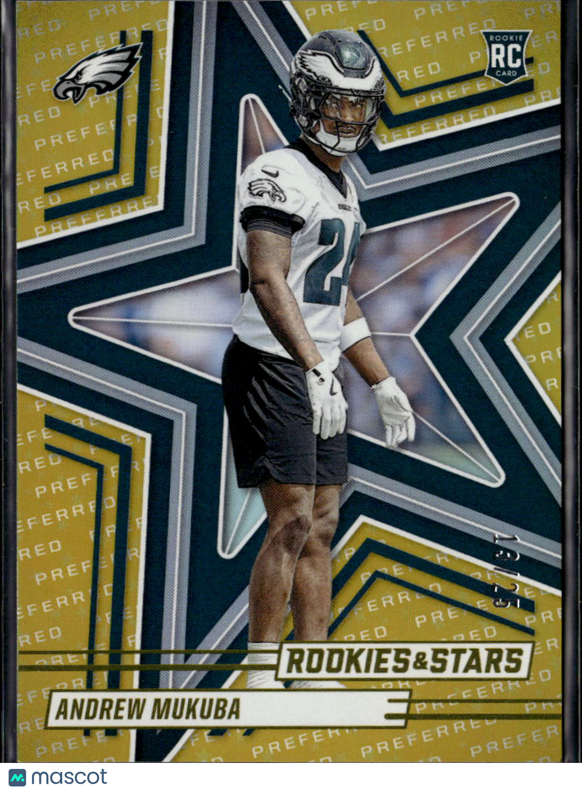 Andrew Mukuba 2025 Rookies & Stars GOLD Rookie RC 13/25 Longhorns Eagles