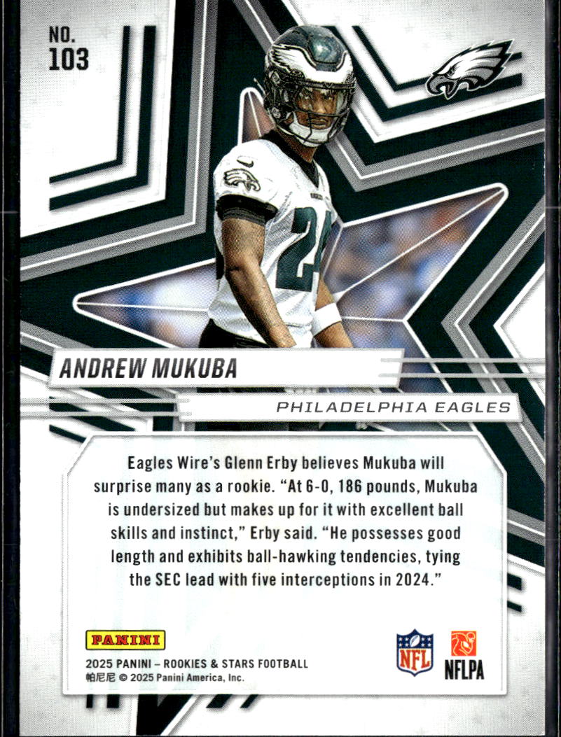Andrew Mukuba 2025 Rookies & Stars GOLD Rookie RC 13/25 Longhorns Eagles