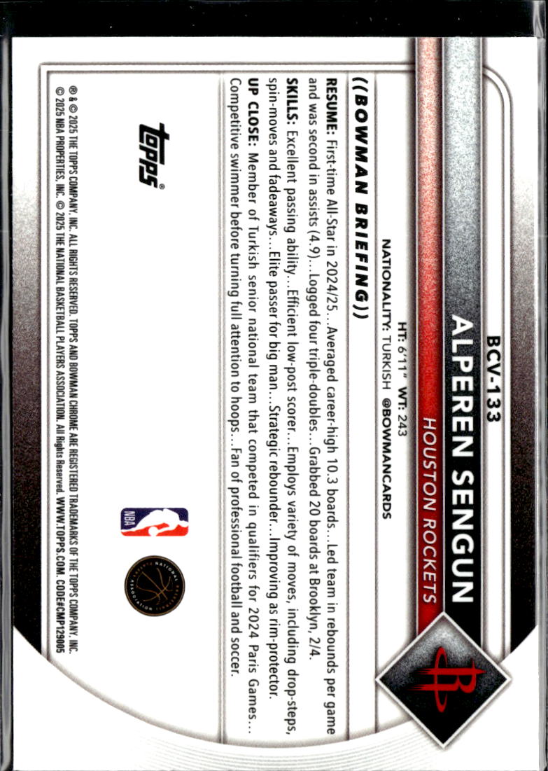Alperen Sengun 2025 Bowman Chrome Blue Shimmer 127/150 Houston Rockets