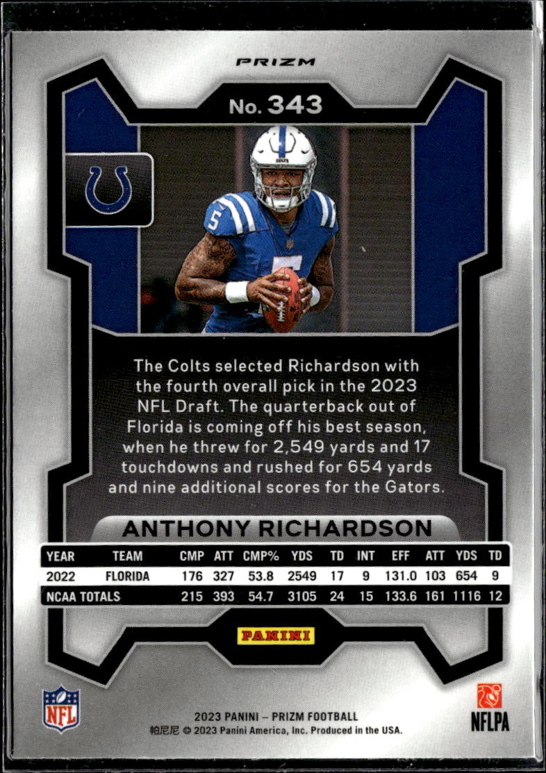 Anthony Richardson 2023 Prizm RC Orange Lazer Indianapolis Colts