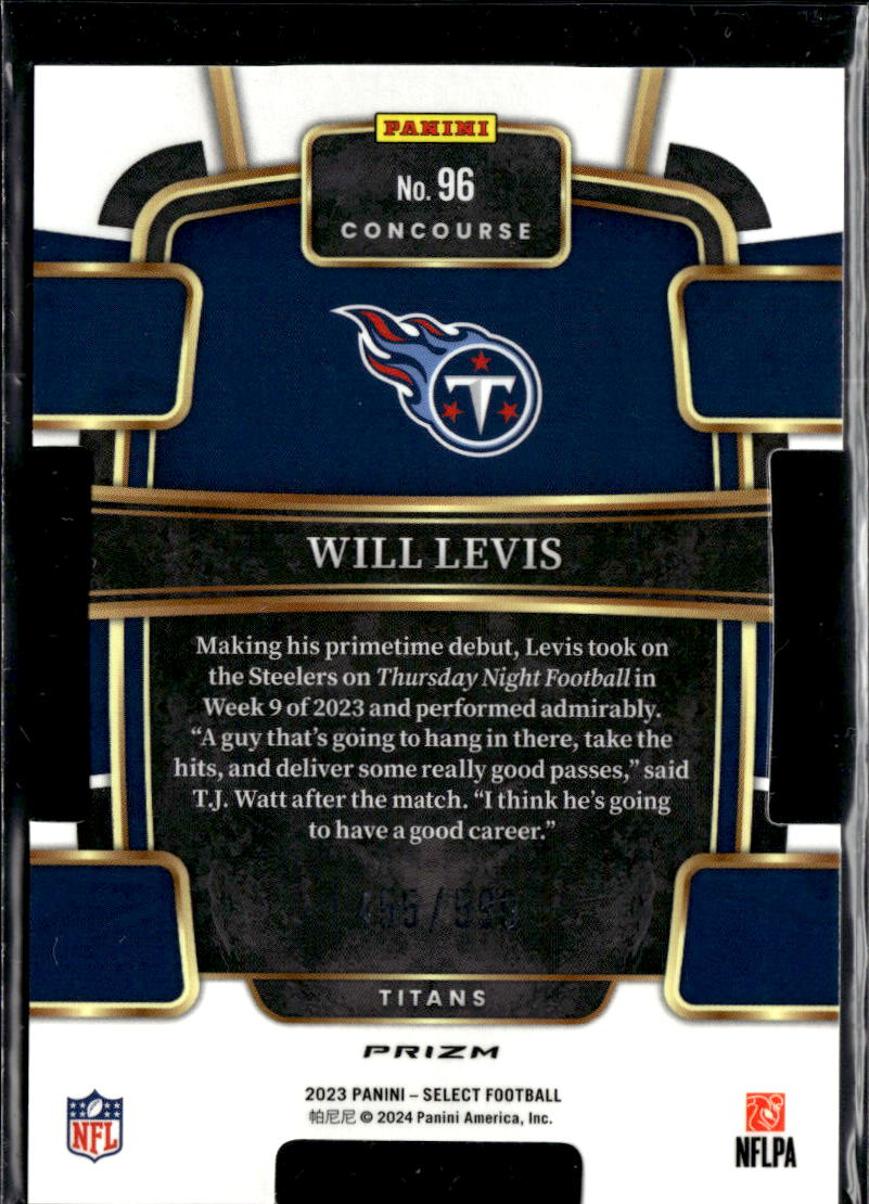 Will Levis 2023 Select RC Lime Green Prizm 455/599 Tennessee Titans