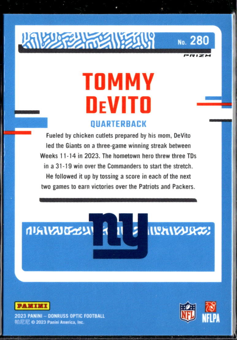 Tommy DeVito 2023 Optic Rated Rookie Green Velocity New York Giants