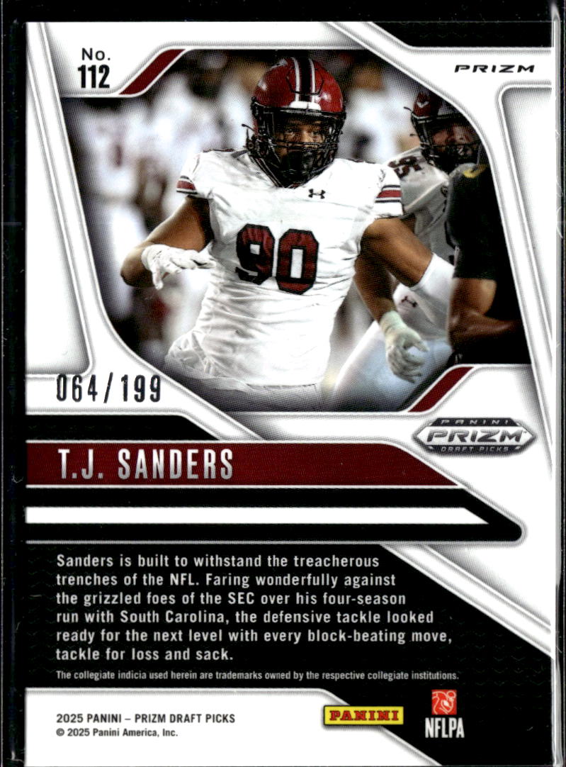 T.J. Sanders 2025 Prizm Draft Purple Ice RC 64/199 South Carolina Bills