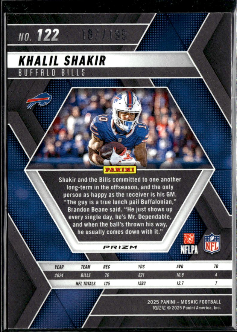 Khalil Shakir 2025 Mosaic Orange Prizm 187/199 Buffalo Bills