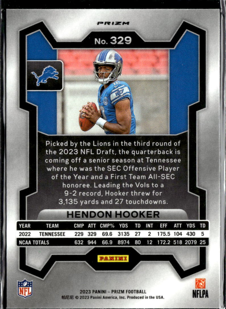 Hendon Hooker 2023 Panini Prizm Green Pulsar Rookie RC Detroit Lions