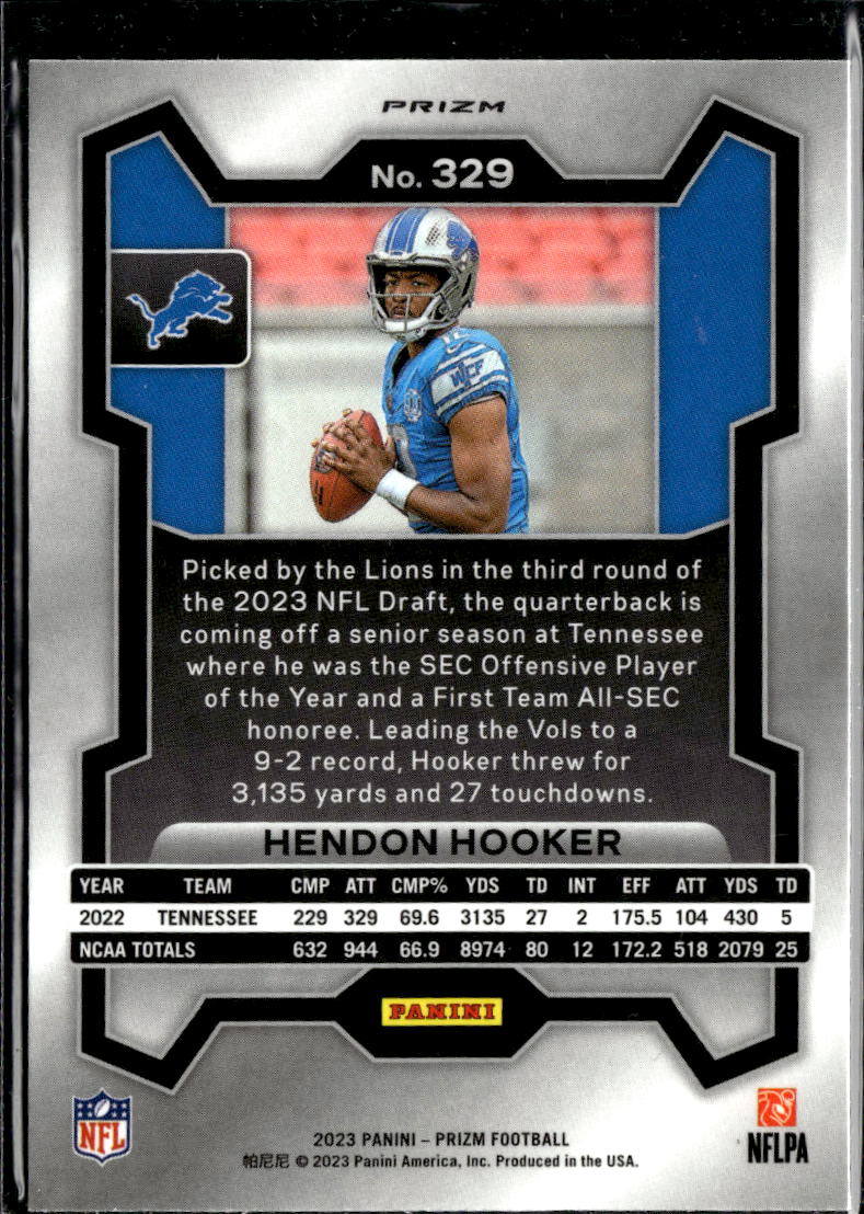 Hendon Hooker 2023 Panini Prizm Red White Blue RC Detroit Lions