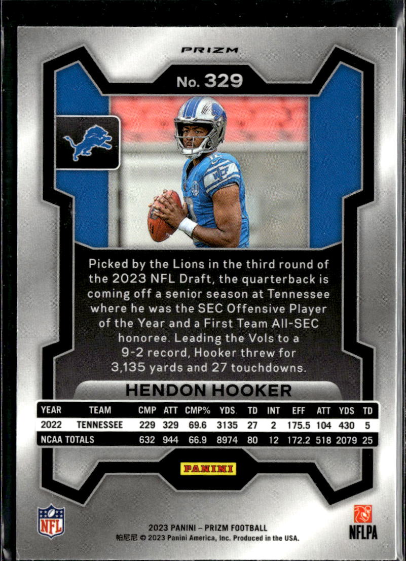 Hendon Hooker 2023 Panini Prizm Orange Lazer RC Detroit Lions