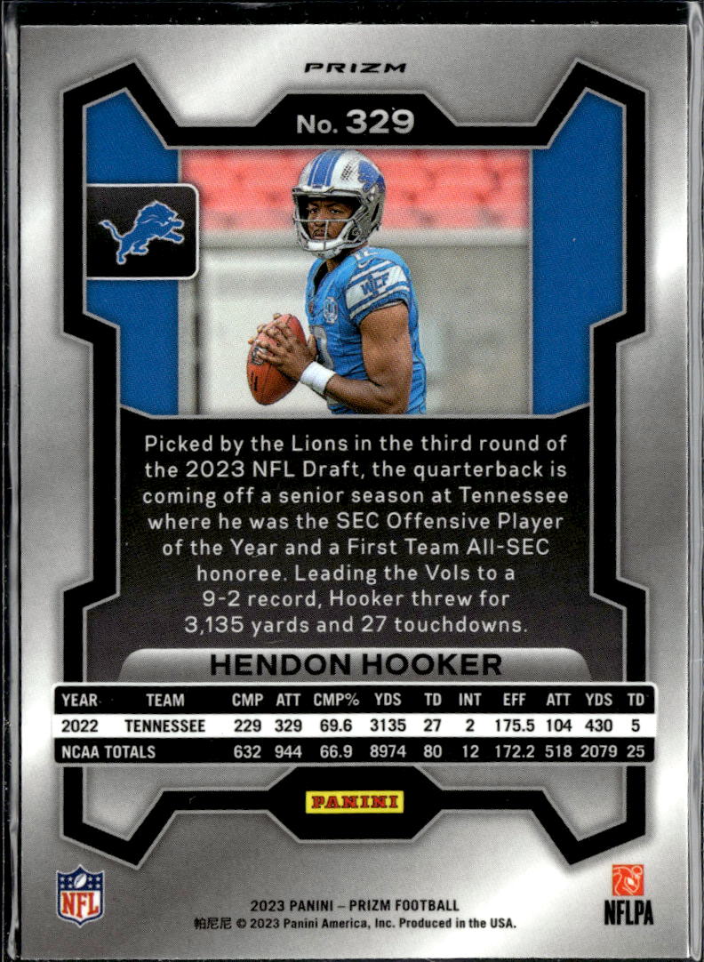 Hendon Hooker 2023 Panini Prizm Orange Lazer RC Detroit Lions