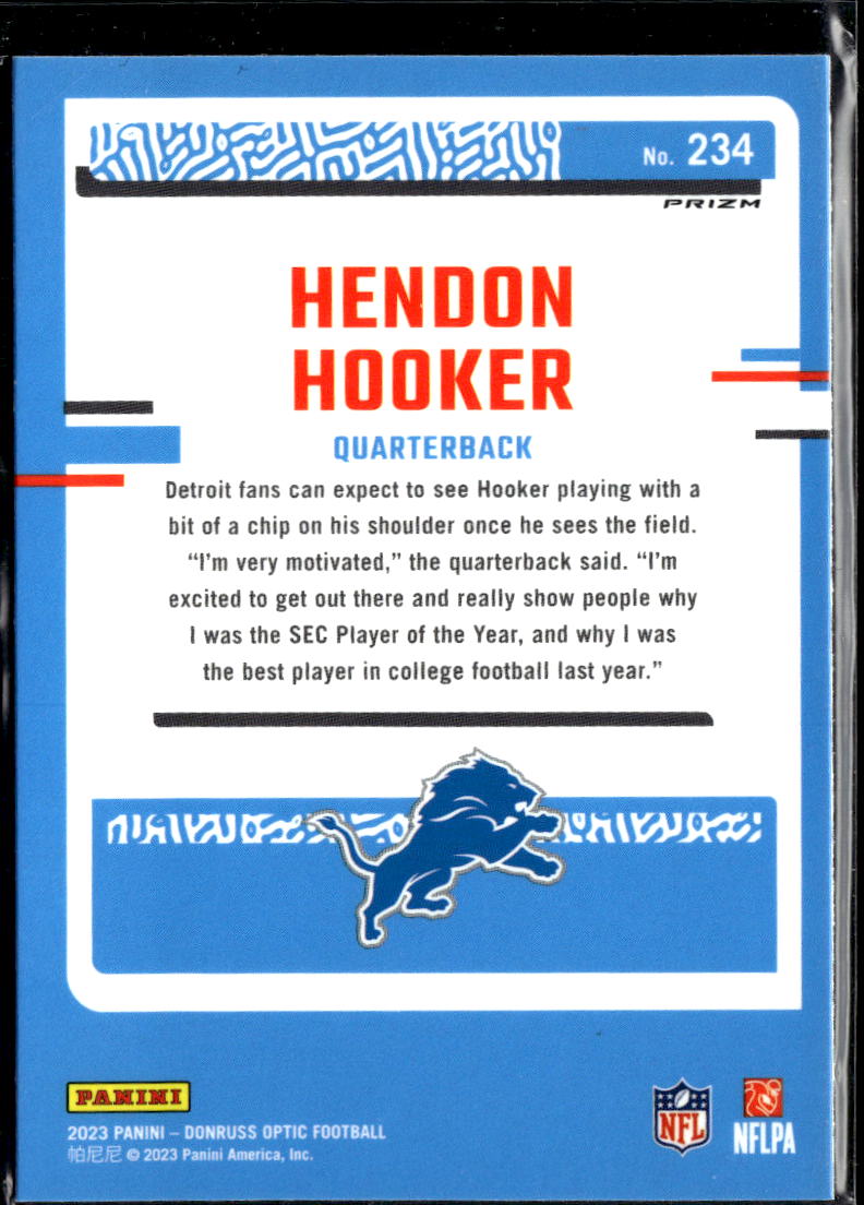 Hendon Hooker 2023 Optic Rated Rookie Purple Shock RC Detroit Lions
