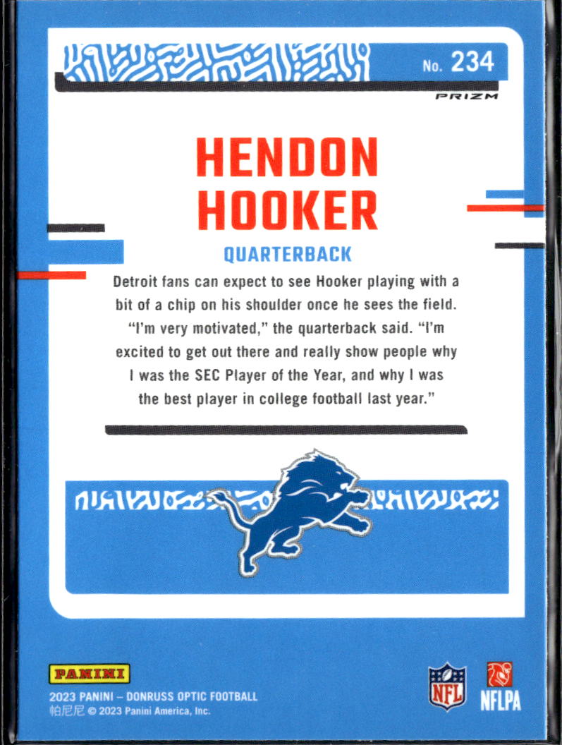 Hendon Hooker 2023 Optic Rated Rookie Purple Shock RC Detroit Lions