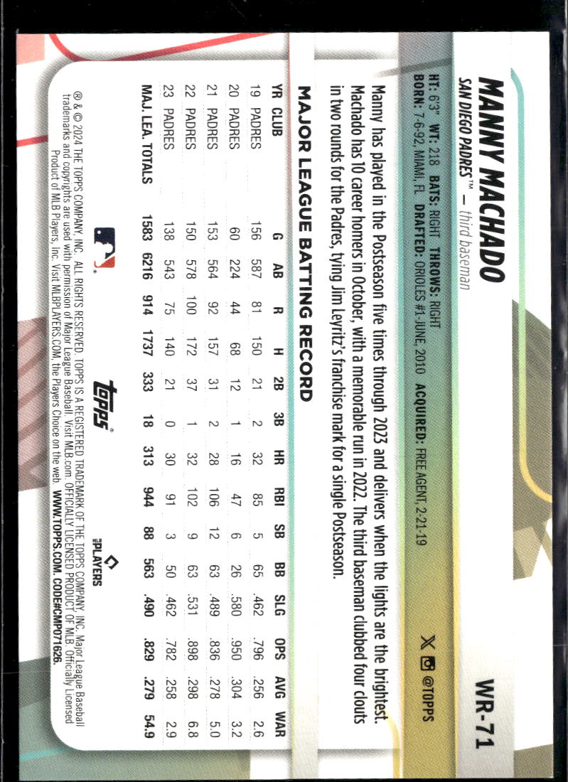 Manny Machado 2024 Topps Big League Holo 119/199 San Diego Padres