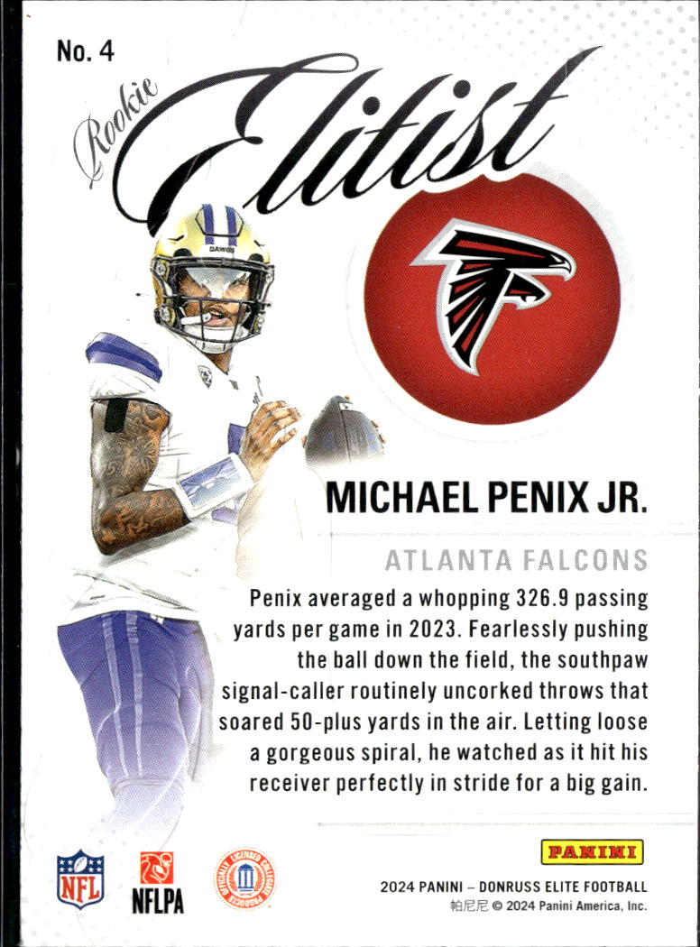 Michael Penix Jr. 2024 Elite Elitist Rookie RC Atlanta Falcons