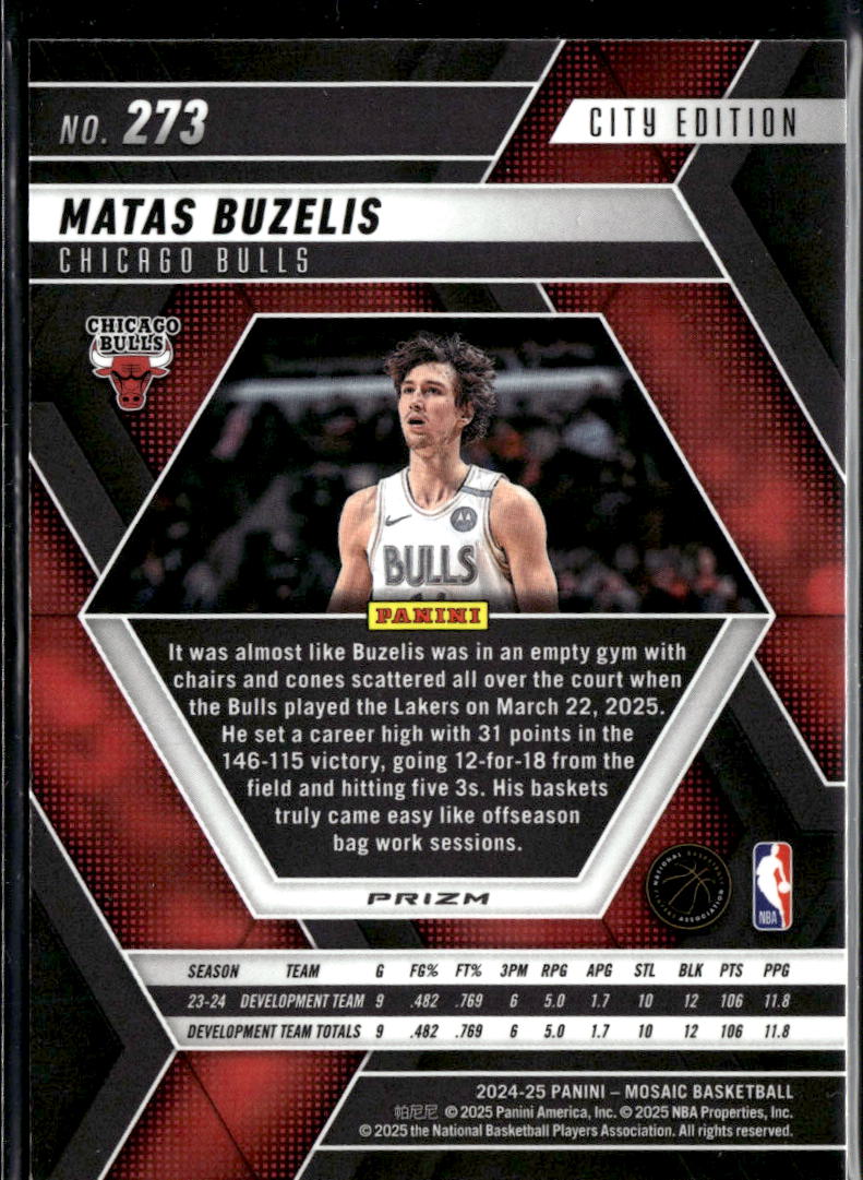 Matas Buzelis 2025 Mosaic Silver Rookie RC City Edition Chicago Bulls